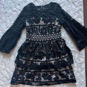 Kensie Black Crochet Peplum Dress with Sleeves - Size S